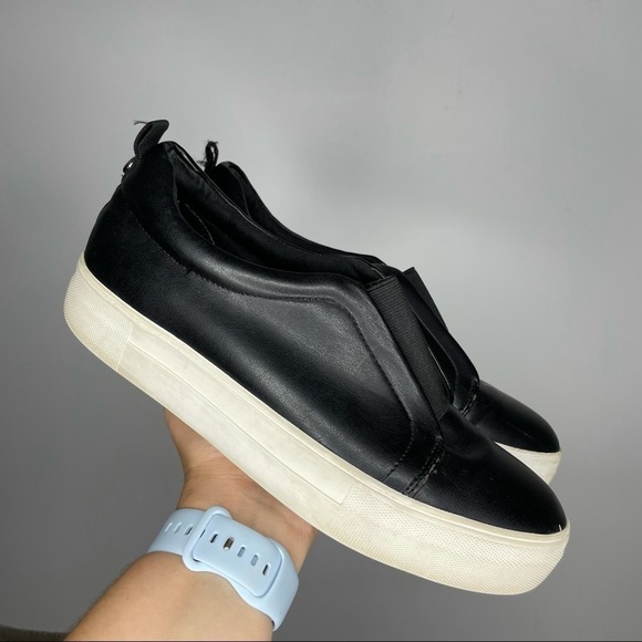 Steve Madden Goals Black Leather Platform Slip On Sneaker Womens 9 - Picture 2 of 10